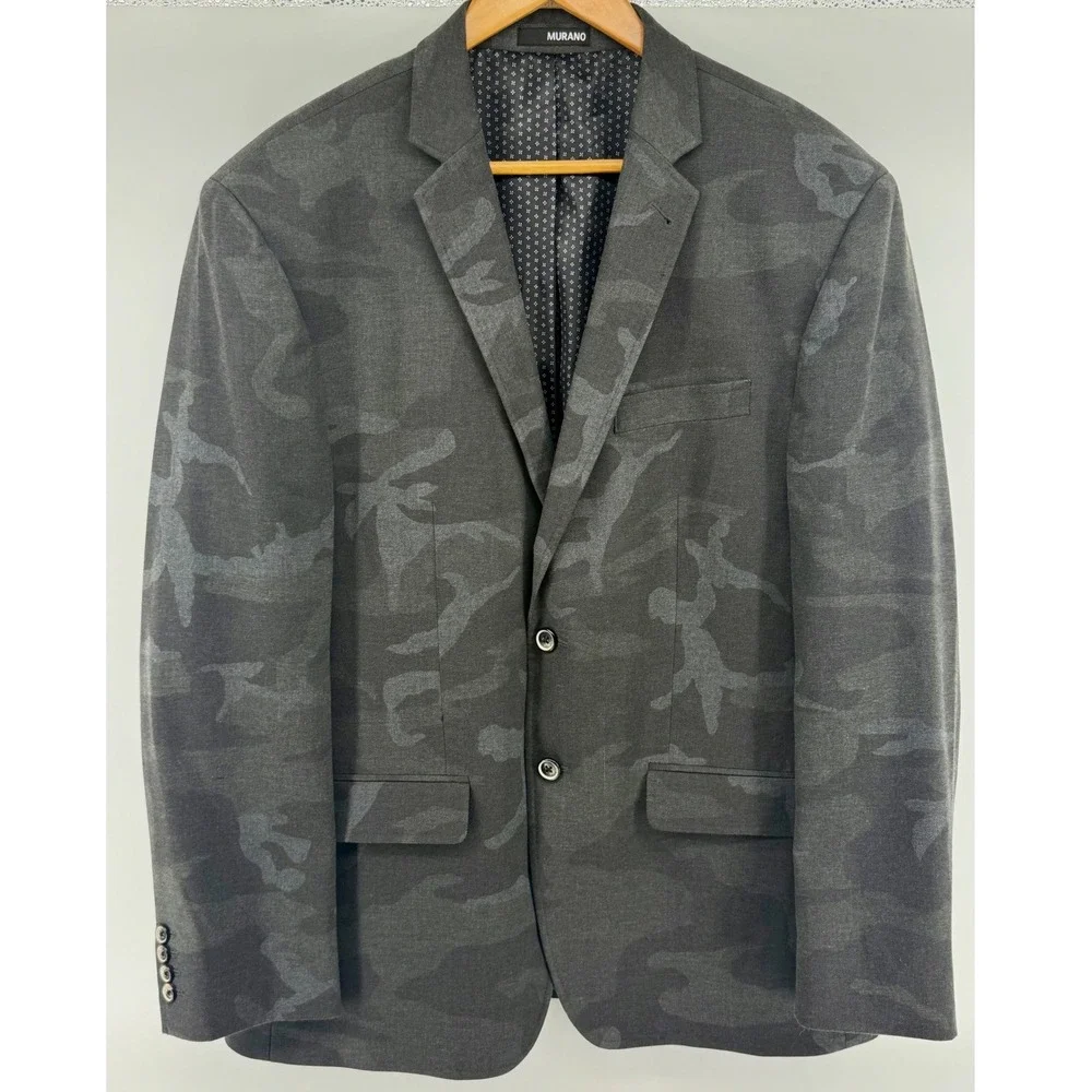Murano Mens Slim Fit Camo Blazer Charcoal Grey Stretch Sport Coat XL Camouflage